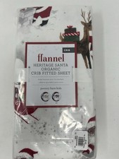 Pottery Barn Kids Heritage Black Santa Christmas Organic Flannel Crib Sheet NWT