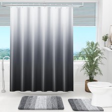 Luxury Black Grey Ombre Shower Curtain Set 72x72 Waterproof w/ 12 Hooks