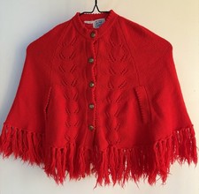 Vintage/Antique Girls May Knit Poncho Slit Arm Holes Size 4/6x Acrylic 1960/70 s