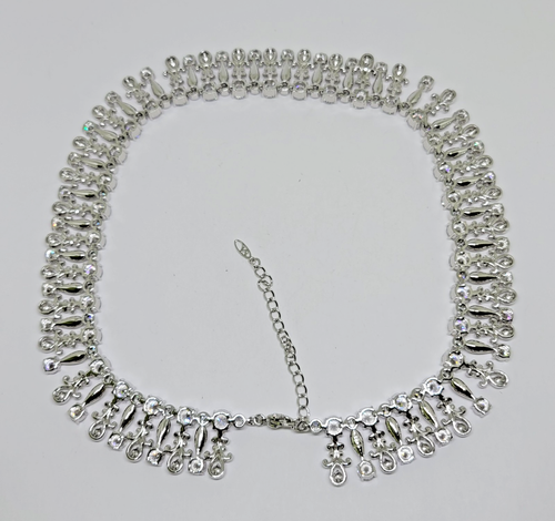 Nadri Rhodium Plated Cubic Zirconia Bib Collar Choker Necklace ~ 17.5" - Picture 9 of 11