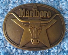 Vintage 1987 Marlboro Belt Buckle Solid Brass Philip Morris Longhorn Steer Star