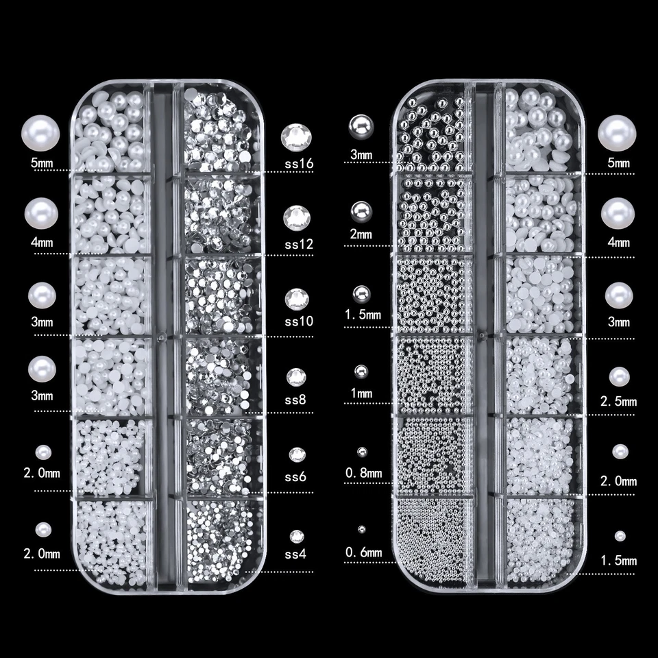 12 Rejillas Arte en Uñas Media Perla Espalda Plana Tamaño Mixto Hágalo Usted Mismo Estrás Decoración Foto 4 de 4