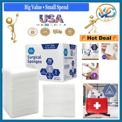 200 Pack Surgical Gauze Pads 4x4 Inches Non Sterile Cotton Wound Dressings