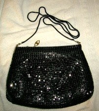 Vintage BLACK MESH Shoulder Purse ZIP TOP 2 COMPARTMENTS Very Fancy EVENING