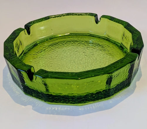 Vintage  Blenko Art Glass Ashtray Pebble Textured Thick Glass Large 7 3/4 "