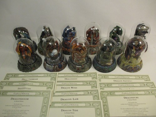Set 11 Drachen Figuren Michael Whelan Franklin Mint fast komplett Glaskuppel COA