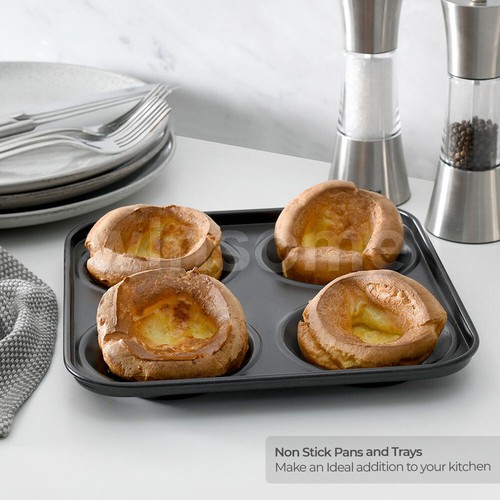 Yorkshire Baking Tray 4 Cup Pudding Carbon NonStick Bakeware Oven