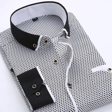 Mens Dress Shirts Long Sleeves Formal Business Slim Non Iron Dot Casual Shirts