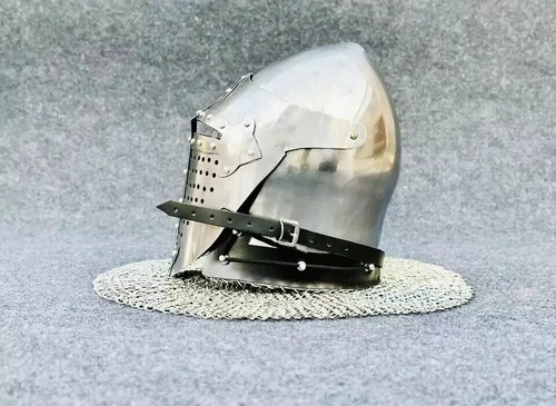Casco Armadura Visera Medieval Barbuta Cota Casco | Cota de malla Bascinet 16 Ga - Imagen 2 de 5