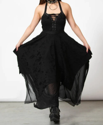Killstar Badlands Woman's Dress Black Distressed Gothic Lace Up