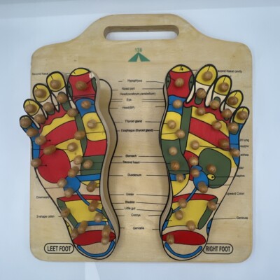Vintage Lucky Foot Pressure Points Reflexology Massager Wooden Board Brown 