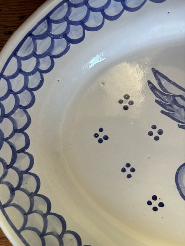 Vtg Hand Painted Blue/White Angel Cherub Oval Platter Signed M M Portugal Rare - Picture 6 of 7