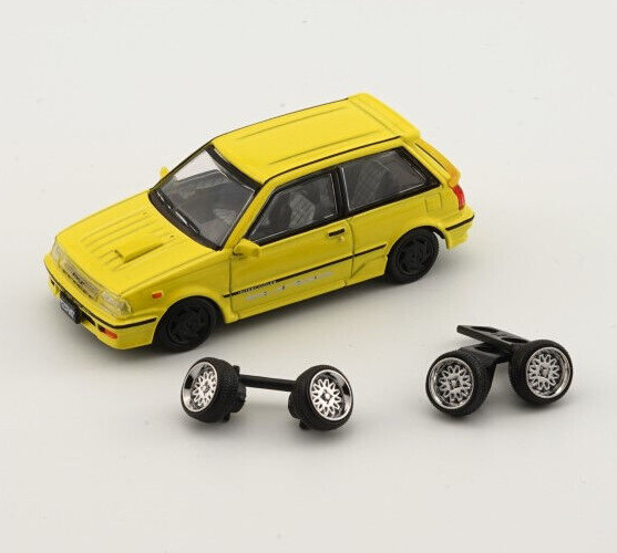 BM Creations 1998 Toyota EP71 Starlet Turbo S - Желтый - Автомобиль, отлитый под давлением в масштабе 1:64