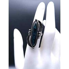 Vintage Sterling Silver Native American Artisan Long Squash Blossom Abalone Ring