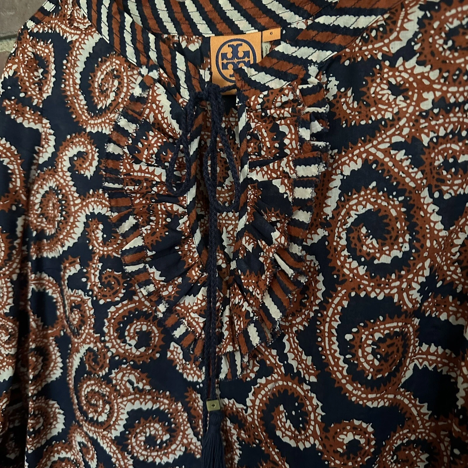 Tunica Tory Burch Gwenna jacquard con volant 6 38 petto manica 3 4 CheapChicPlus