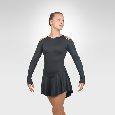 Ice Skating Figure Skating Dress size SMALL adult black w/crystals | eBay