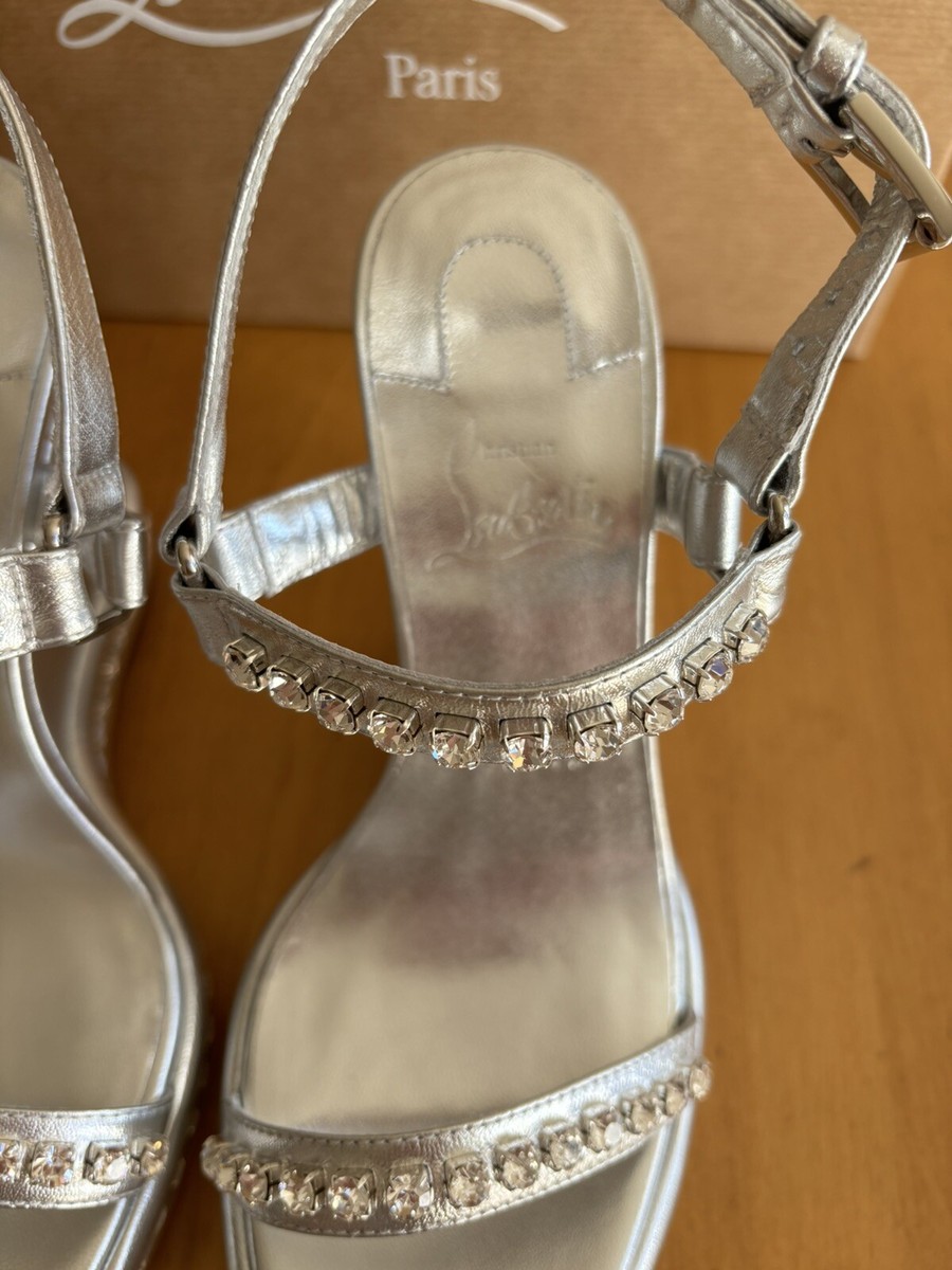 Christian Louboutin Pyrastrass 110MM Silver Leather Wedges