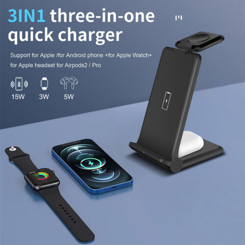 3in1 15W Fast Wireless Charger Dock Stand For iWatch Apple iPhone 15 14 13 Pro X - Picture 8 of 14