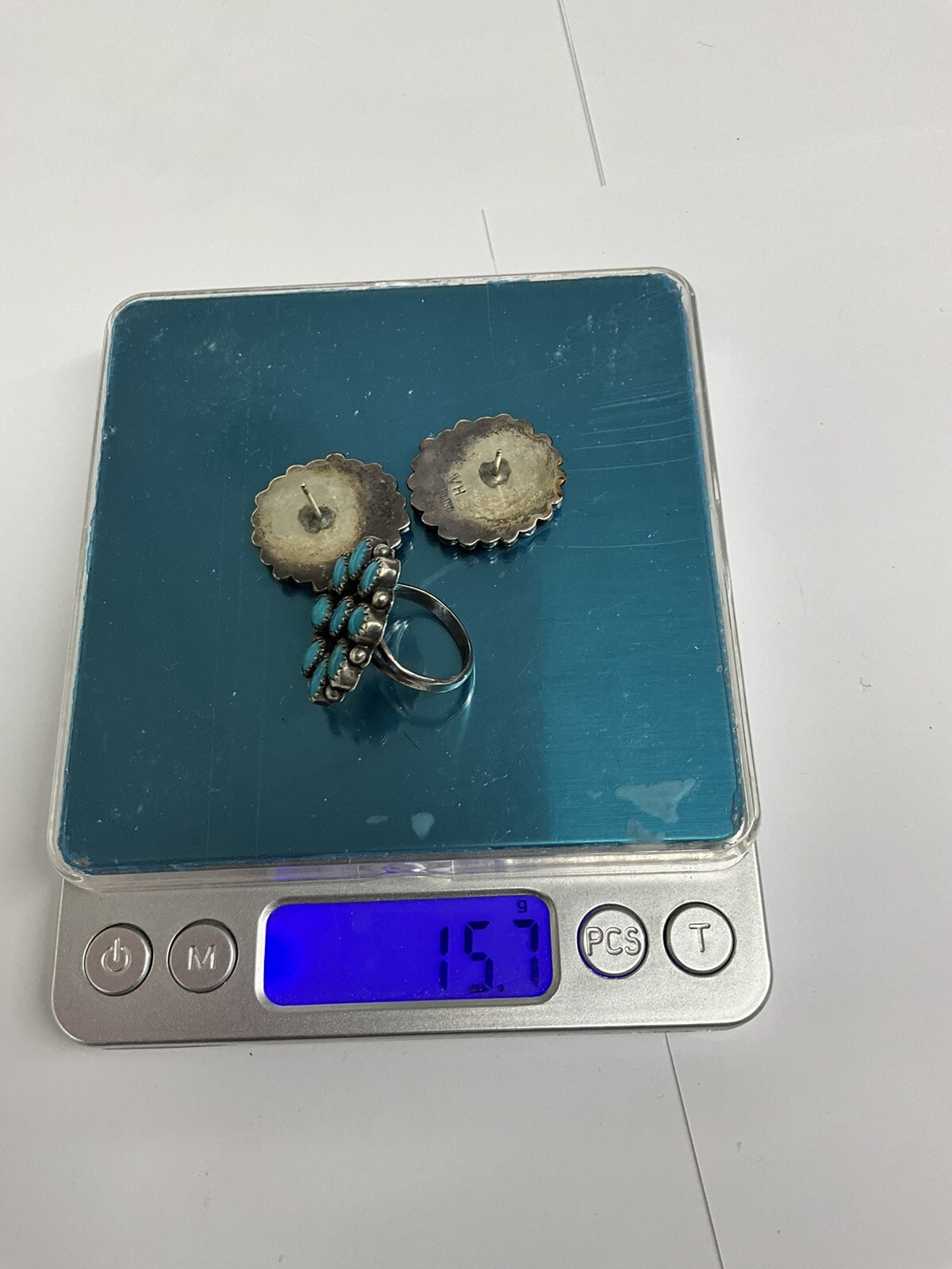 Native American Navajo Cluster Post Turquoise Ear… - image 6