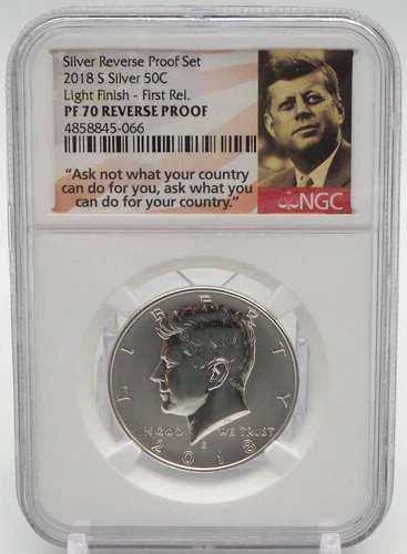 2018 S Silver 50C Light Finish First Release PF 70 Reverse Proof NGC - C2361