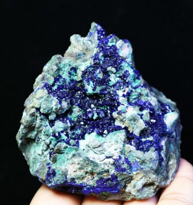 Natural Glittering Azurite Malachite Quartz Crystal Rock Geode Mineral Specimen