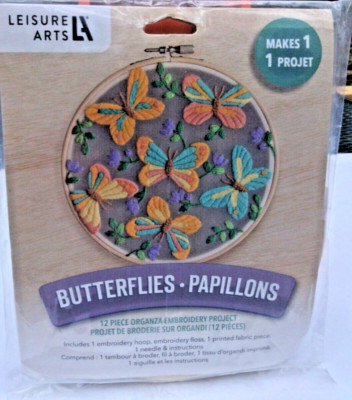 Leisure Arts Butterflies #49805 Organza Embroidery Kit Bamboo Hoop