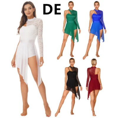 INHZOY DE Damen Lyrisch Tanz Kleid Langarm Trikot Latein Ballet Swing Modern Tanzkostüm