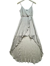 Express Womens Tulip Dress Size S Beige Designer Couture Pleated Hi Low