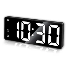 Small Digital Alarm Clock, Mirror Surface LED Electronic Clocks with Large Di...