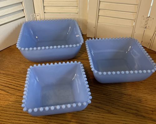 3 pc Set Mosser Candlewick Delphite Blue Nesting Square Bowls