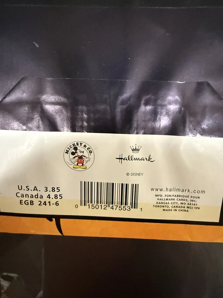 Bolsa de regalo vintage Mickey Mouse Disney 20X16X8 y lote de 3 papeles de envolver Foto 3 de 4