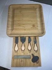 🔥 Bamboo Cheese Board & Knife Set; Noble Nest Charcuterie Board-NWOB