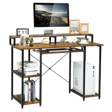 Costway 47" Computer Desk Writing Study Table w/ Open Shelves & CPU Stand Brown