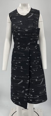 Jil Sander Navy Textured Sleeveless Cut-Out Asymmetrical A-Line Dress sz 40