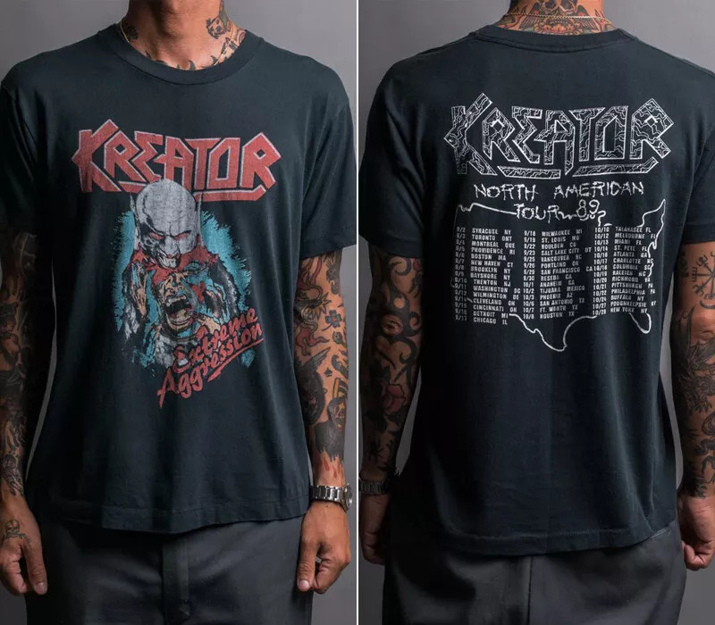 1989 Kreator Extreme Aggression Tour Vintage Black T-Shirt Reprint
