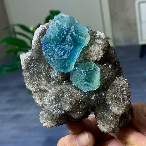 288G Rare Transparent blue-green Cube Fluorite Mineral Crystal Specimen/China - Picture 23 of 24