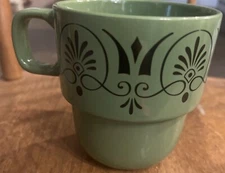Mid Century Stackable Mug Crofton Stoneware Coffee Cup Green 12 Ounce Coffee Tea