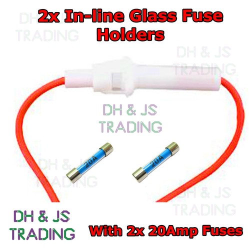 2 x Inline Glass Fuse Holders Wire Cable 30mm Boat Car Bike & 2x 20amp Fuses eBay