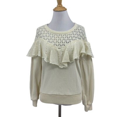 Anthropologie Sweater Womens Extra Small Ivory Wool Blend Layered Ruffle Crochet
