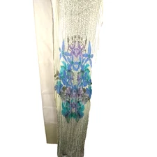 Ahujasons Scarf Rectangle 33" X 14" Gray Green Blue Cream Lightweight Floral