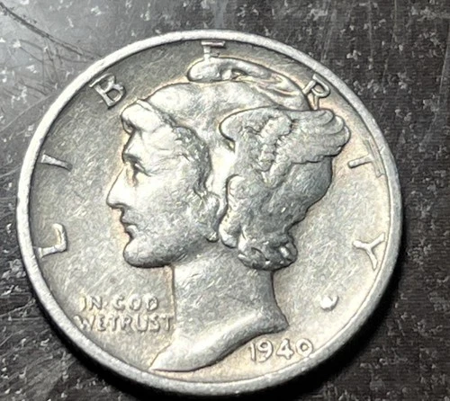 1940-D 10C Mercury Dime Very Fine Full Coin .900 Silver VF