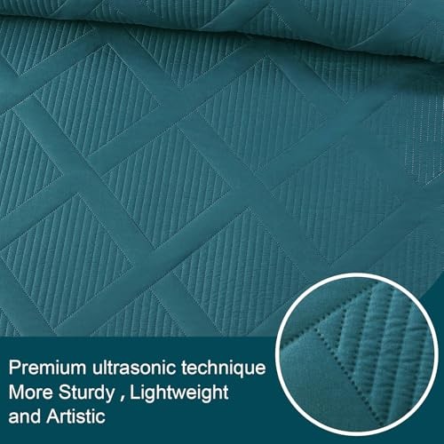 Quilt Set Full Queen Size, 3 Pieces Teal Queen Quilt Bedding Set, Lightweight - Bild 5 von 7