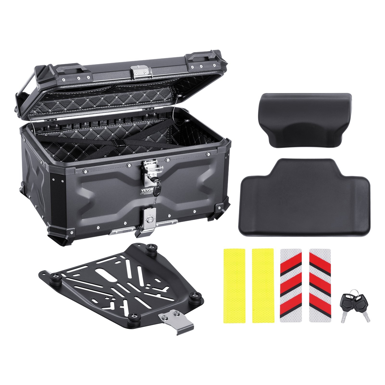 VEVOR Motorcycle Top Case, Universal Aluminum Alloy Motorbike Tail Box with Leat