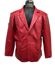 Men's Red Genuine Lambskin Leather Blazer Sport Coat 2 Button Suit Dress Jacket