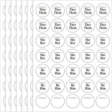 840 Pcs 24 Sheets Pronoun Stickers Bulk for Conference 4 inch, Black, White