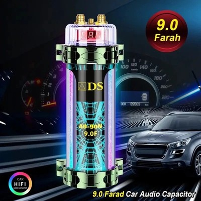 9.0 Farad Capacitor Car Audio Digital Voltage Power Amp Sub Modified LED light