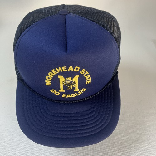 VINTAGE Morehead State University Go Eagles! Navy blue Trucker Hat SnapBack - Picture 3 of 9