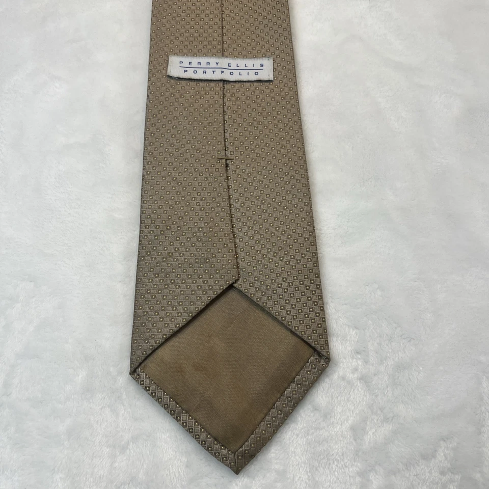 Perry Ellis Portfolio Necktie Tan And Gold  Silk Woven Polka Dot - Image 2 of 4