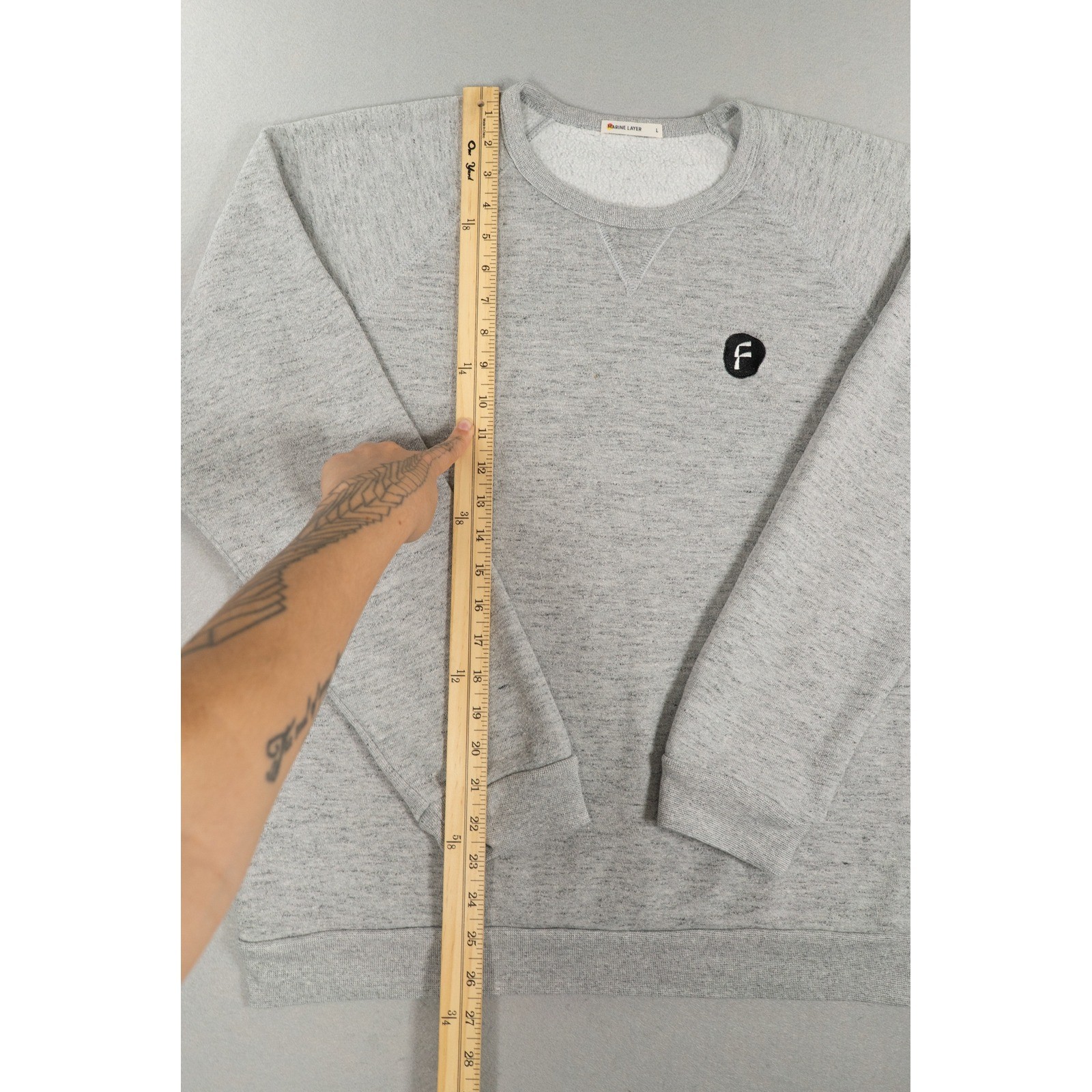 Marine Layer Gray Sherpa Lined Crewneck Sweatshirt Pullover Logo Men's Large image 7