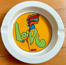 vtg original 1960s Peter Max LOVE ASHTRAY bowl yellow green retro psychedelic